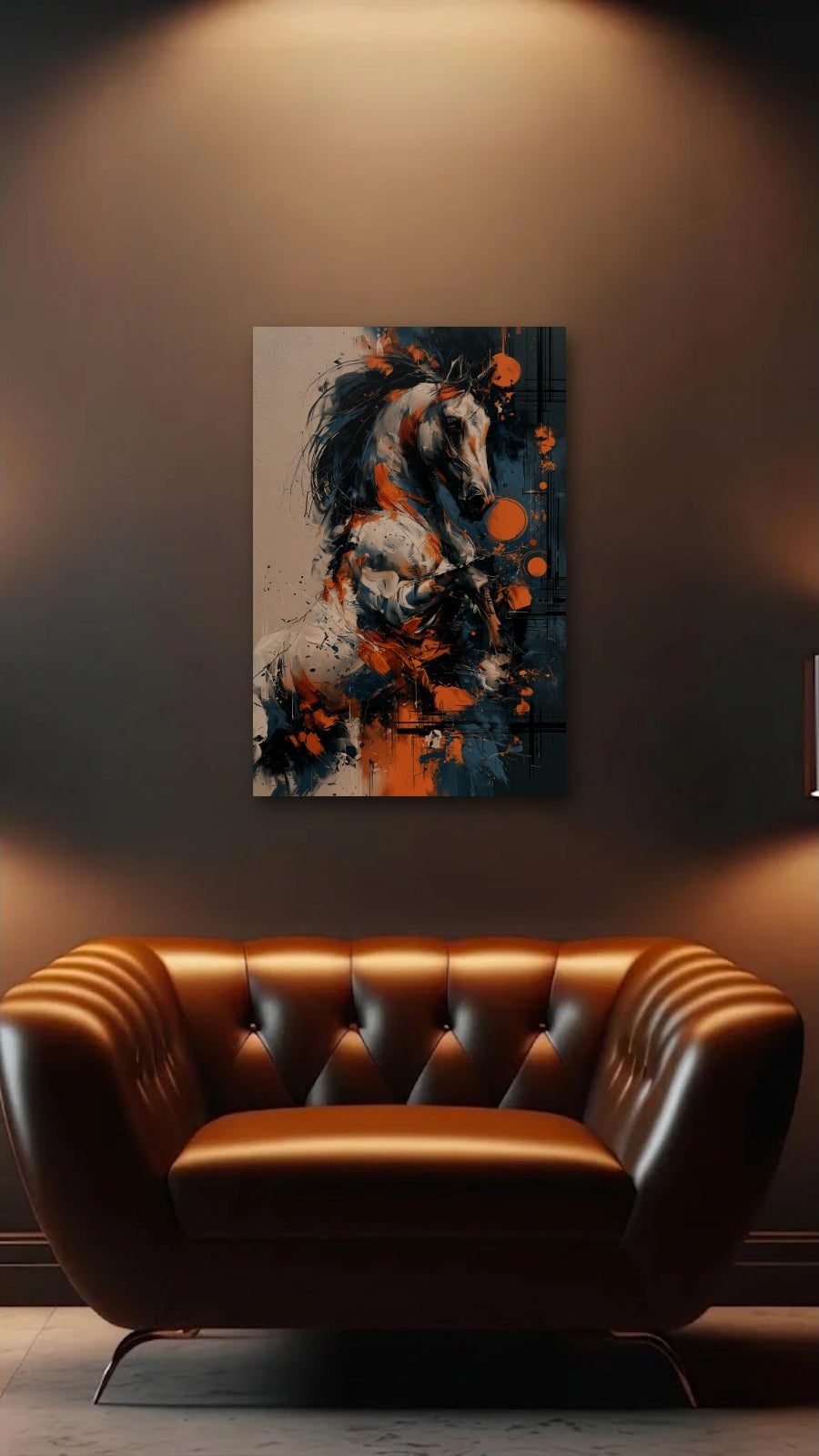 Wild Art acrylic wall art above a leather armchair