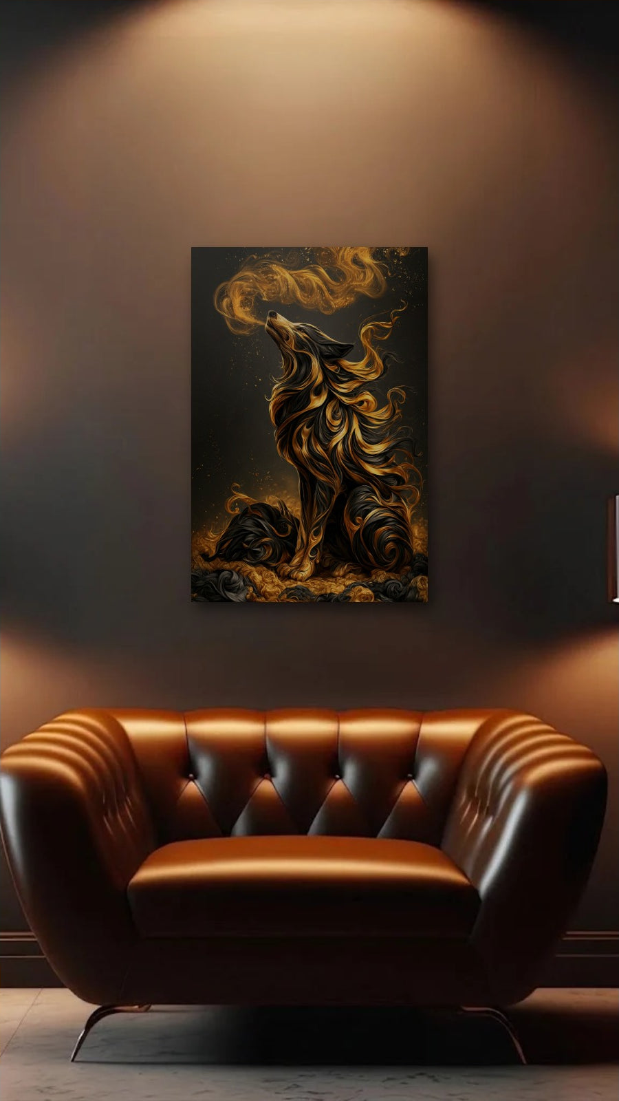 Wild Art acrylic wall art above a leather armchair
