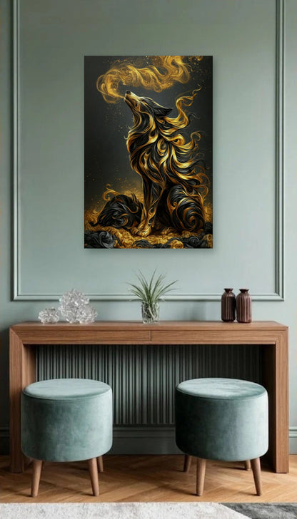 Wild Art acrylic wall art above a wooden console