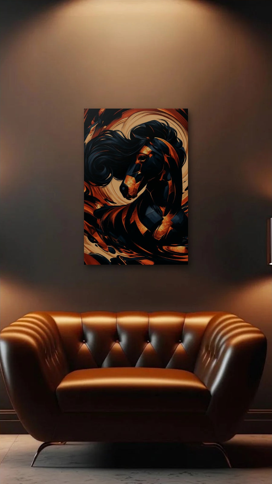 Wild Art acrylic wall art above a leather armchair