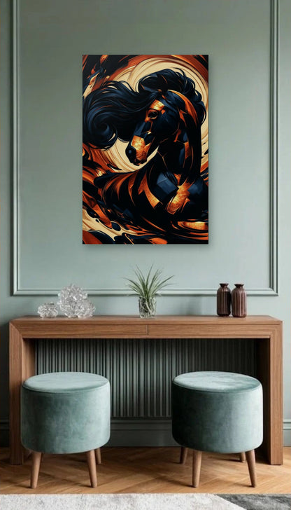 Wild Art acrylic wall art above a wooden console