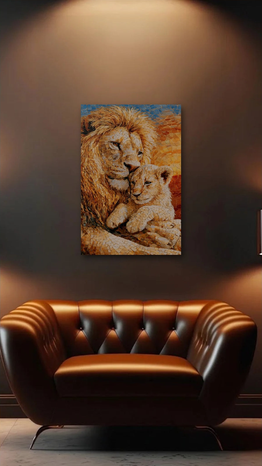 Wild Art acrylic wall art above a leather armchair