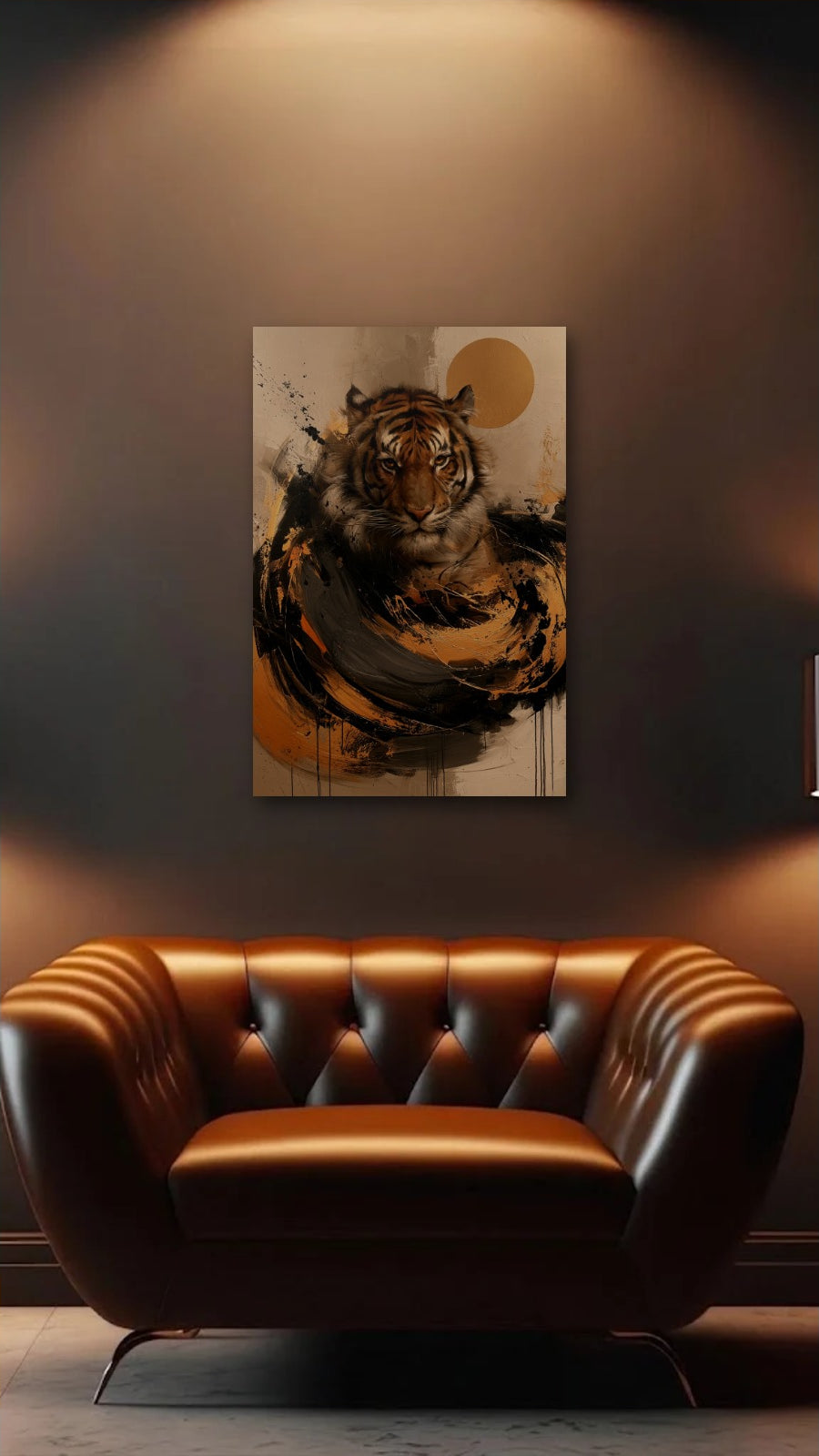Wild Art acrylic wall art above a leather armchair