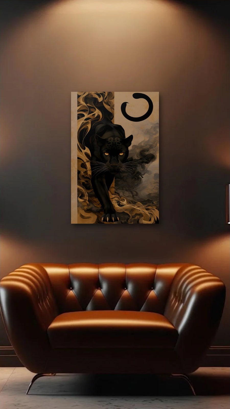 Wild Art acrylic wall art above a leather armchair