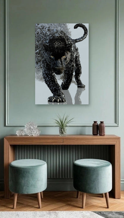 Wild Art acrylic wall art above a wooden console