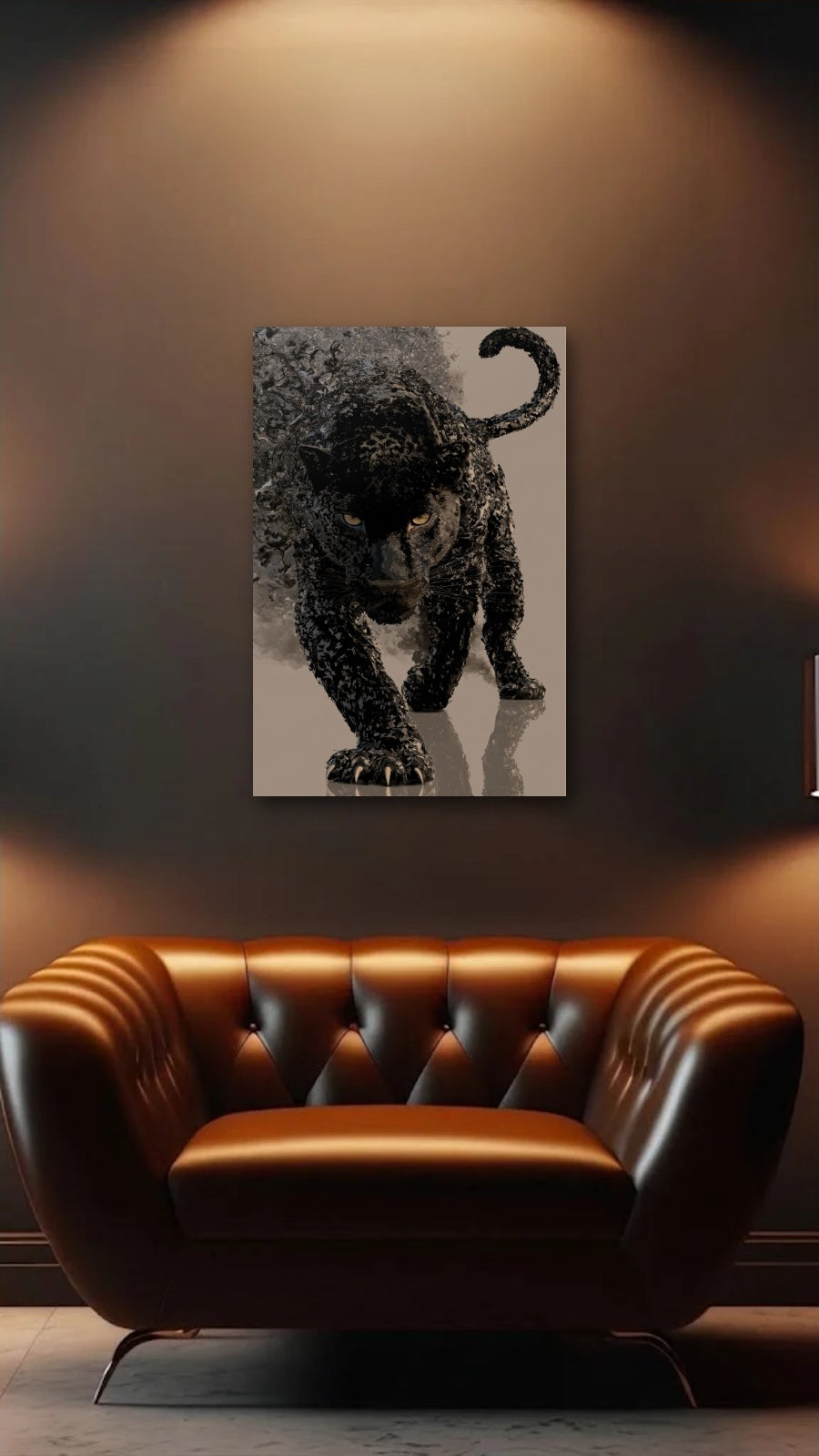 Wild Art acrylic wall art above a leather armchair