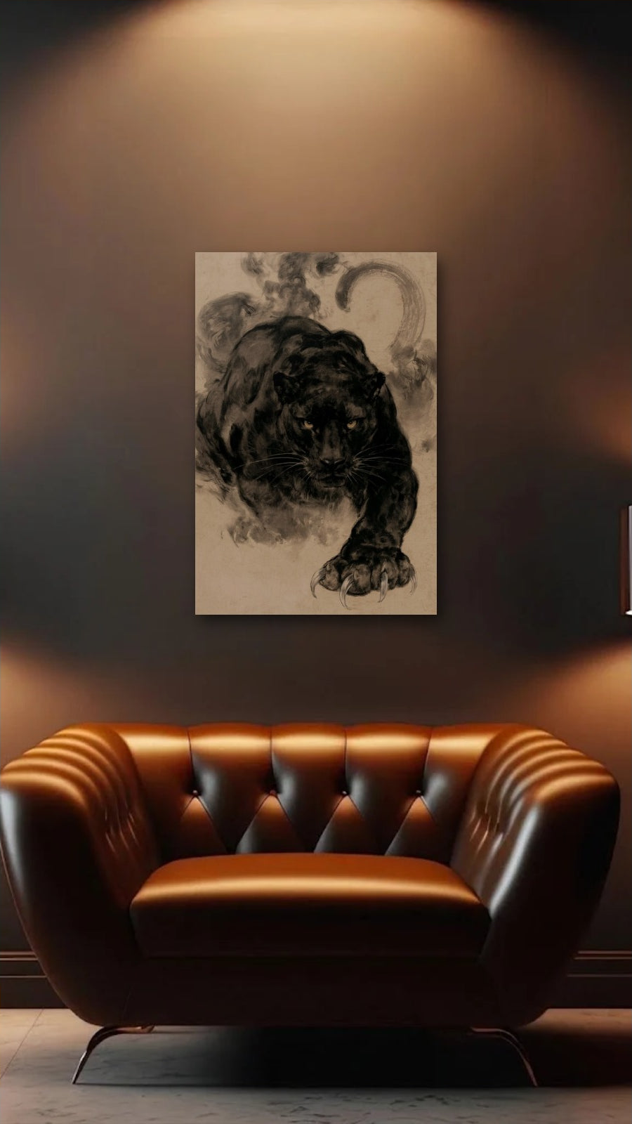 Wild Art acrylic wall art above a leather armchair
