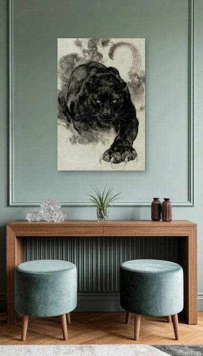 Wild Art acrylic wall art above a wooden console