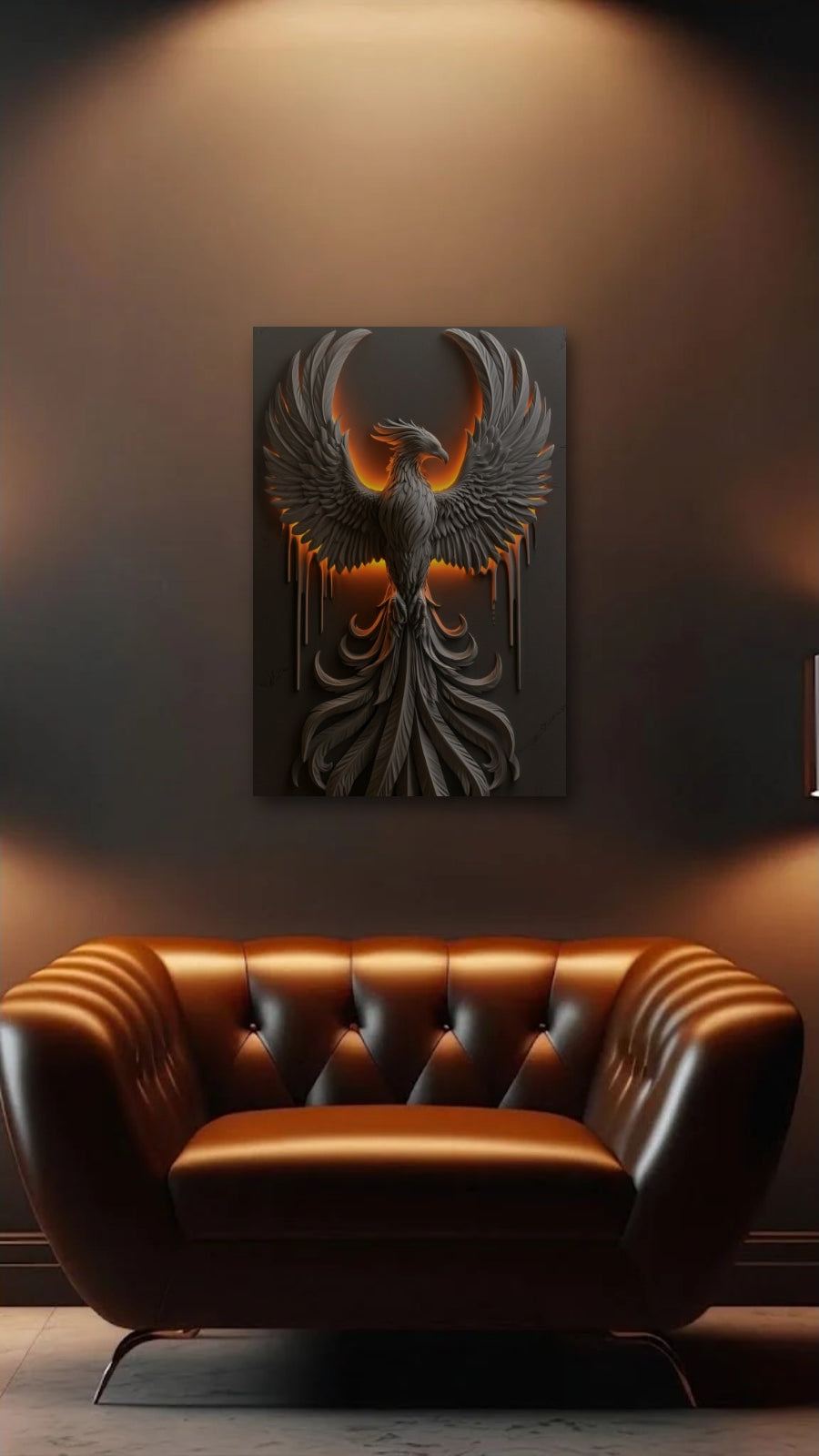 Wild Art acrylic wall art above a leather armchair