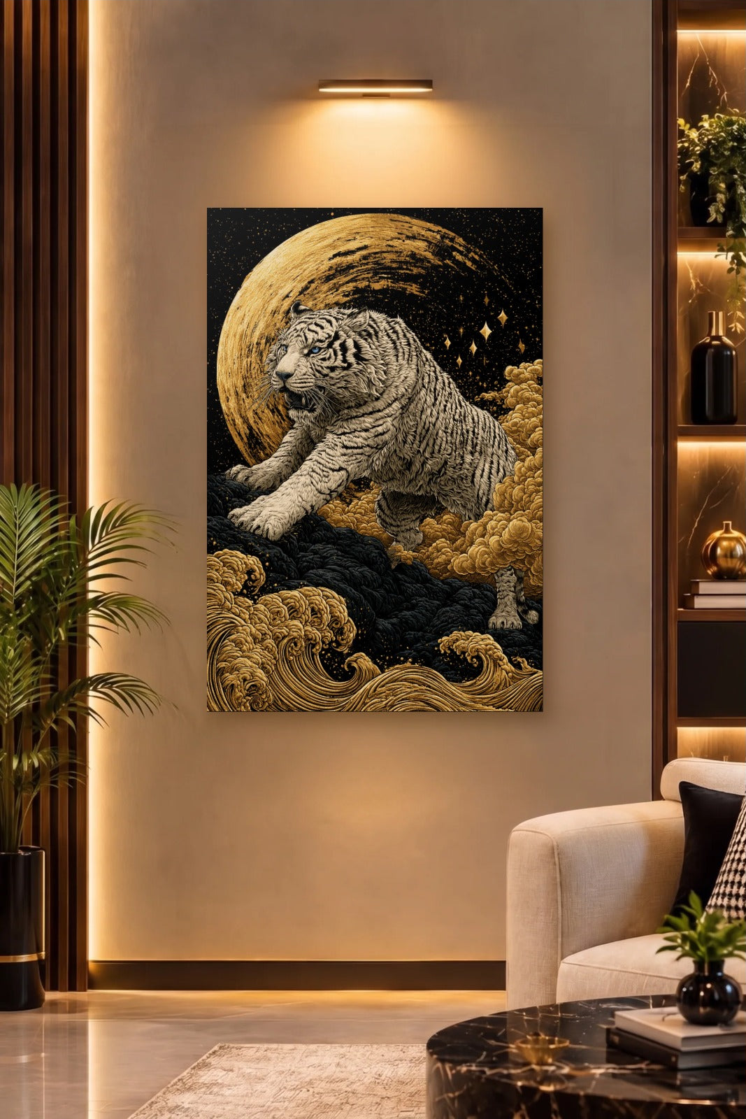 Wild Art acrylic wall art on a warm-lit luxury wall