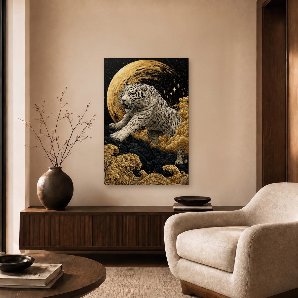 Wild Art acrylic wall art in a beige living room