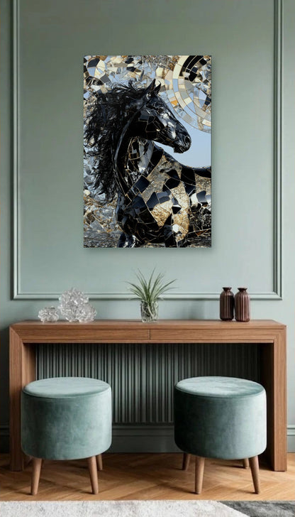Wild Art acrylic wall art above a wooden console