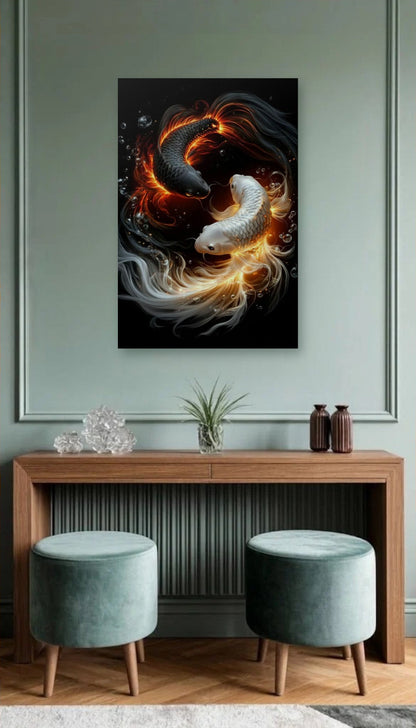 Wild Art acrylic wall art above a wooden console