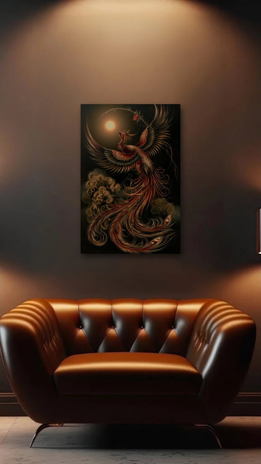 Wild Art acrylic wall art above a leather armchair