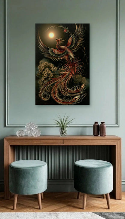 Wild Art acrylic wall art above a wooden console