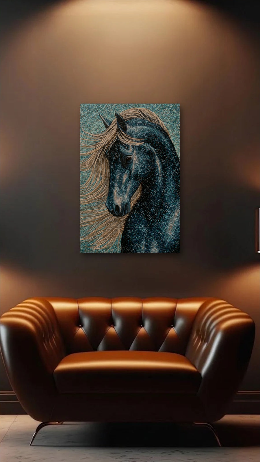Wild Art acrylic wall art above a leather armchair