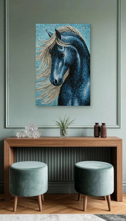 Wild Art acrylic wall art above a wooden console
