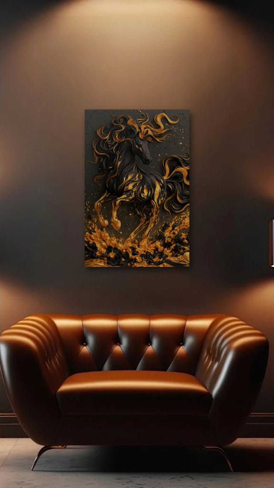 Wild Art acrylic wall art above a leather armchair