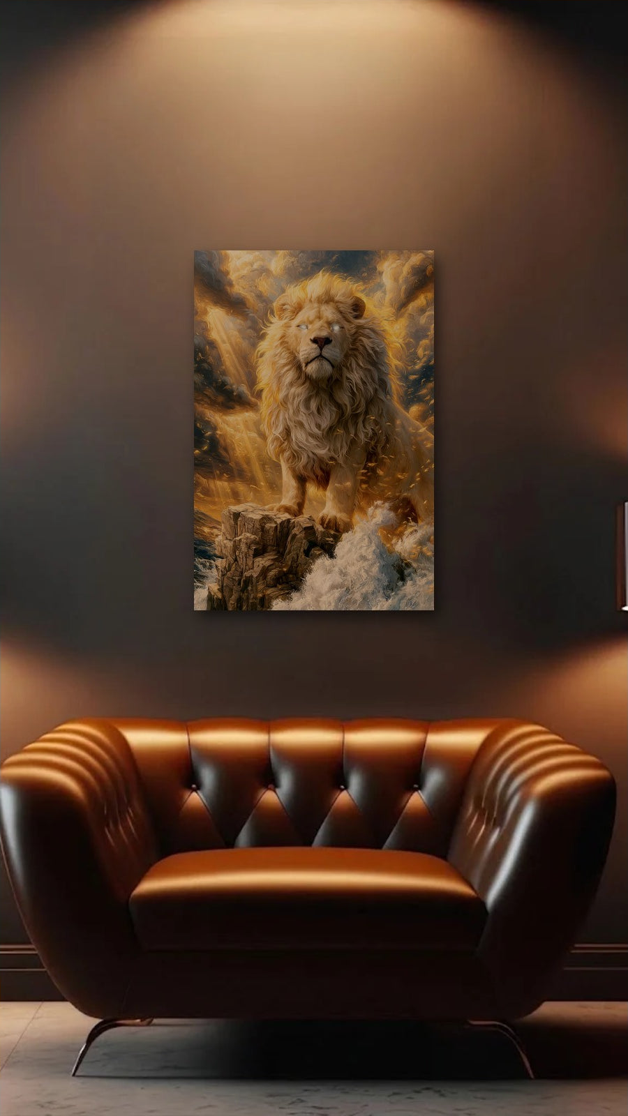 Wild Art acrylic wall art above a leather armchair