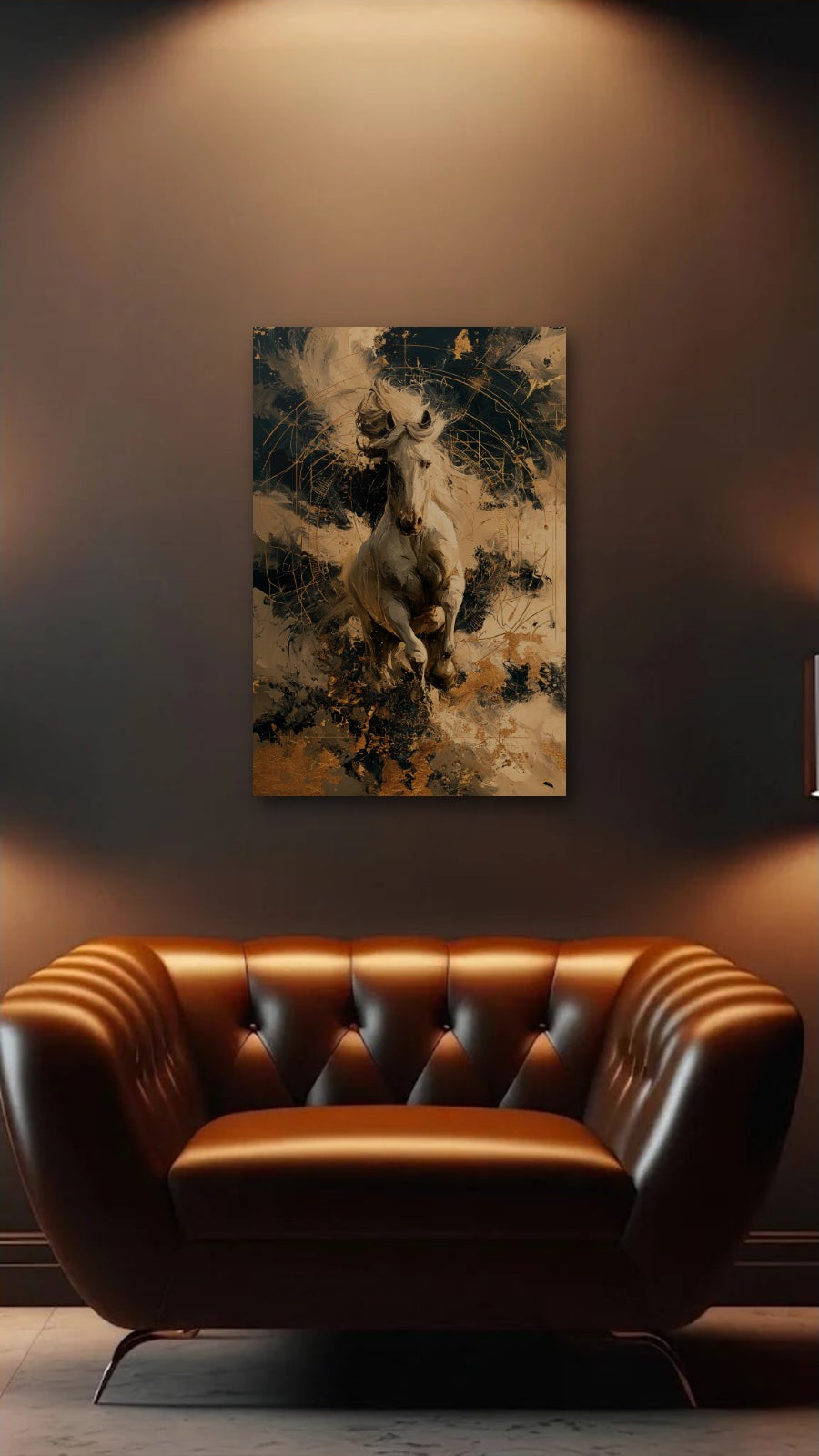 Wild Art acrylic wall art above a leather armchair