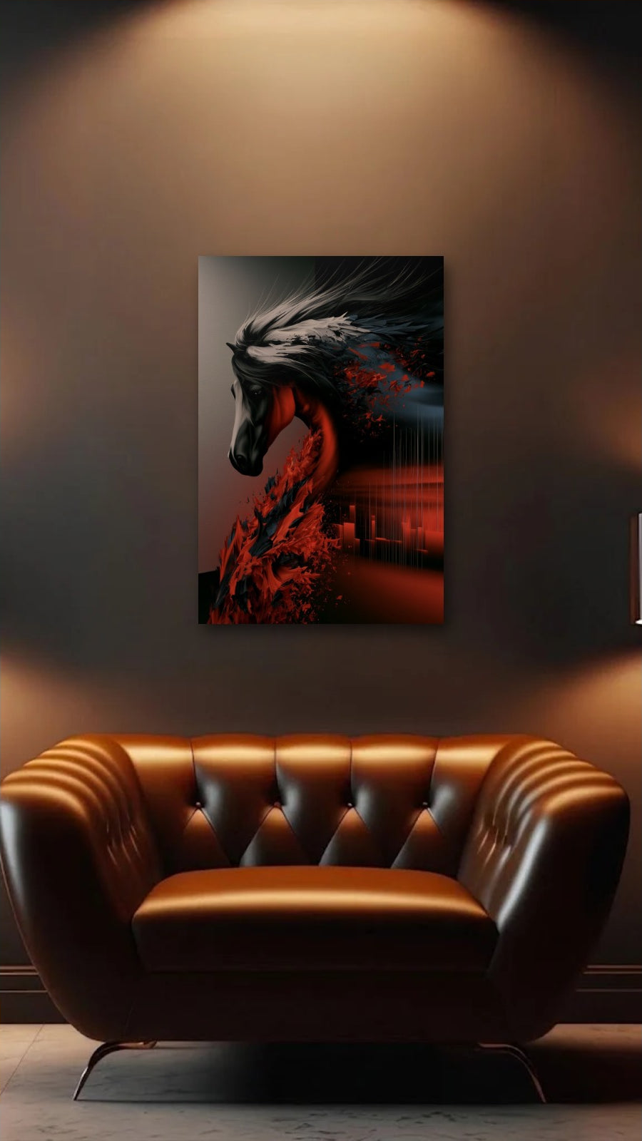 Wild Art acrylic wall art above a leather armchair