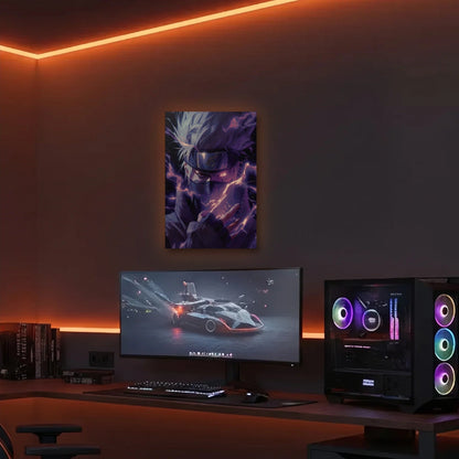 Anime Art acrylic wall art in an orange LED gaming room