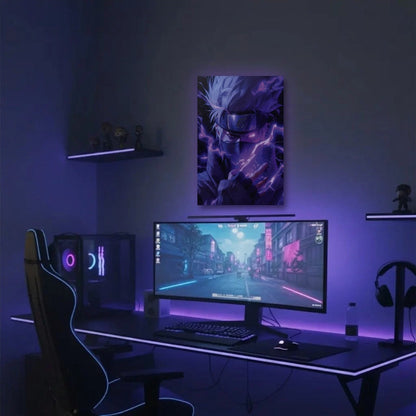 Anime Art acrylic wall art in a purple gaming setup