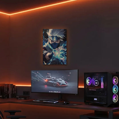 Anime Art acrylic wall art in an orange LED gaming room