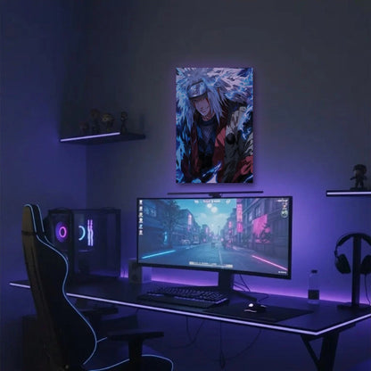 Anime Art acrylic wall art in a purple gaming setup