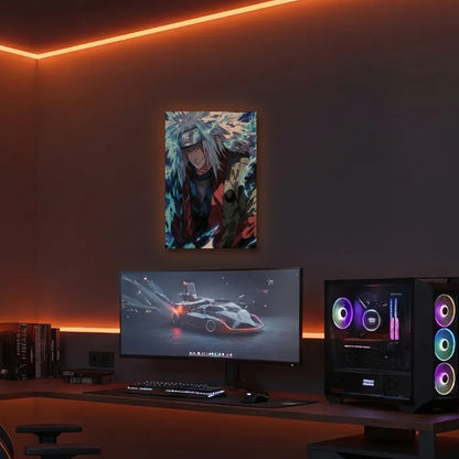 Anime Art acrylic wall art in an orange LED gaming room
