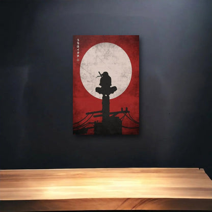 Anime Art glossy acrylic art above a wooden shelf