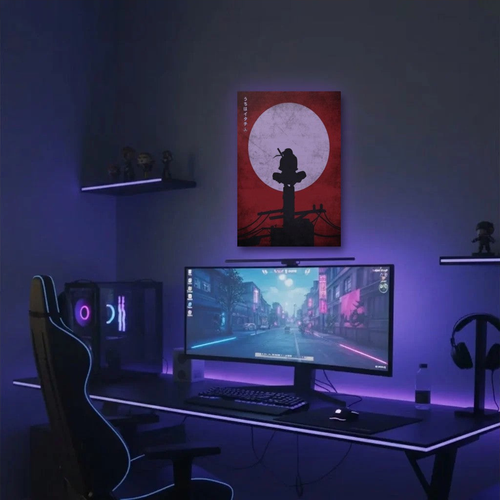 Anime Art acrylic wall art in a purple gaming setup