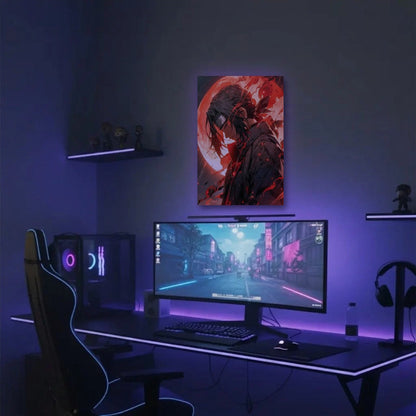 Anime Art acrylic wall art in a purple gaming setup
