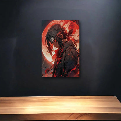 Anime Art glossy acrylic art above a wooden shelf