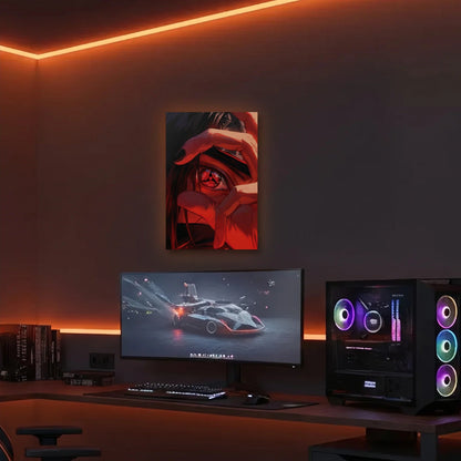 Anime Art acrylic wall art in an orange LED gaming room