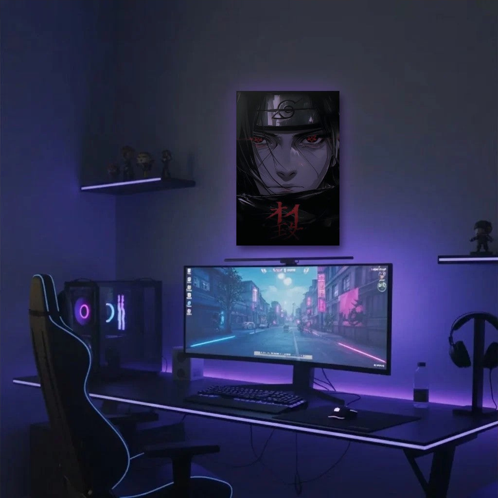 Anime Art acrylic wall art in a purple gaming setup
