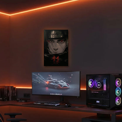 Anime Art acrylic wall art in an orange LED gaming room