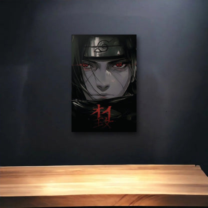 Anime Art glossy acrylic art above a wooden shelf