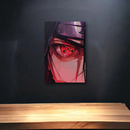 Anime Art glossy acrylic art above a wooden shelf