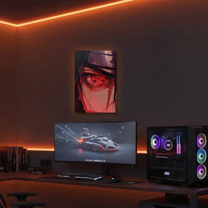 Anime Art acrylic wall art in an orange LED gaming room