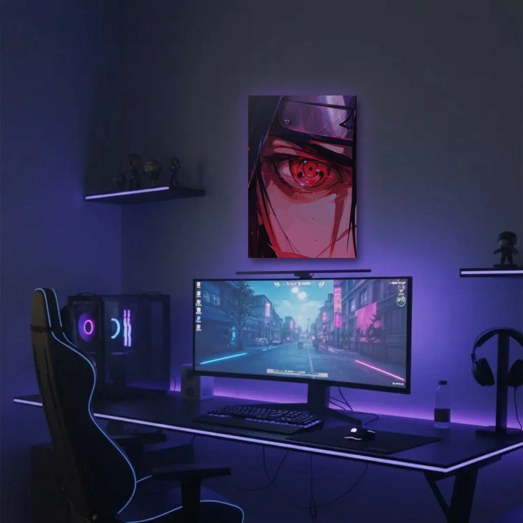 Anime Art acrylic wall art in a purple gaming setup