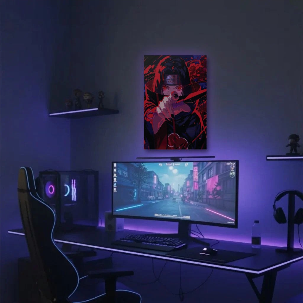 Anime Art acrylic wall art in a purple gaming setup
