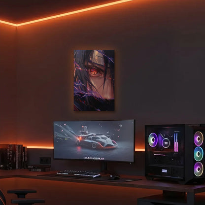 Anime Art acrylic wall art in an orange LED gaming room
