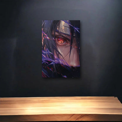 Anime Art glossy acrylic art above a wooden shelf