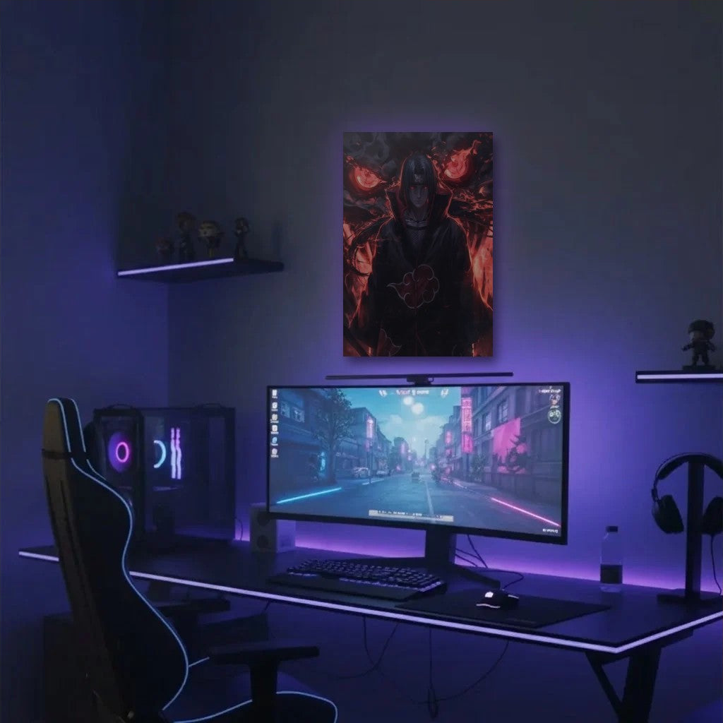 Anime Art acrylic wall art in a purple gaming setup