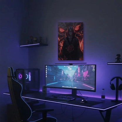 Anime Art acrylic wall art in a purple gaming setup