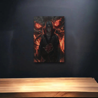 Anime Art glossy acrylic art above a wooden shelf