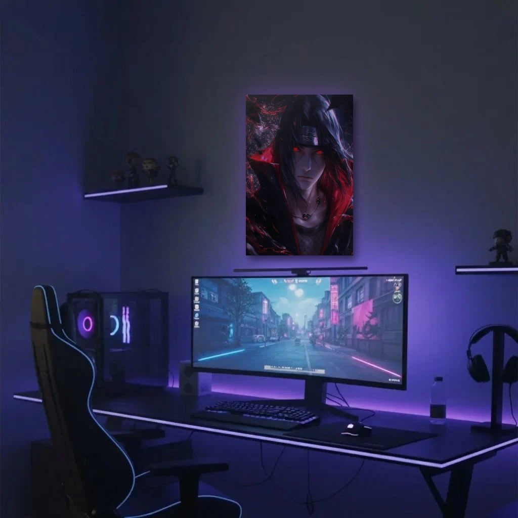Anime Art acrylic wall art in a purple gaming setup
