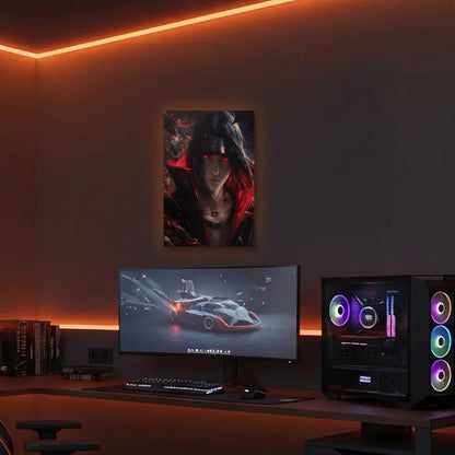Anime Art acrylic wall art in an orange LED gaming room