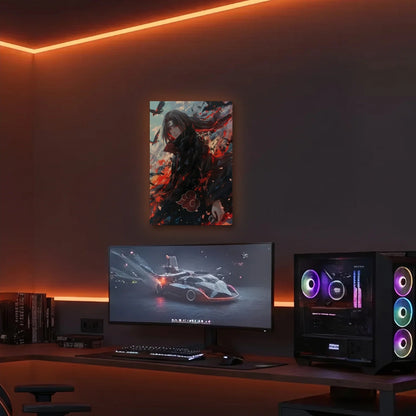 Anime Art acrylic wall art in an orange LED gaming room